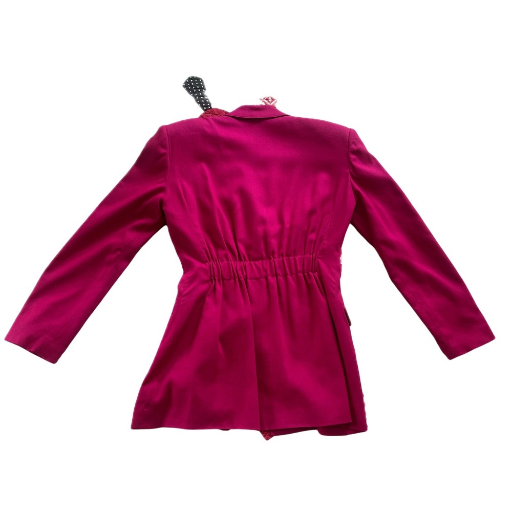 Vintage 80s Pink Blazer Jacket Made in USA Sz 4 Rayon Linen Cinched Back Barbie - Picture 6 of 7